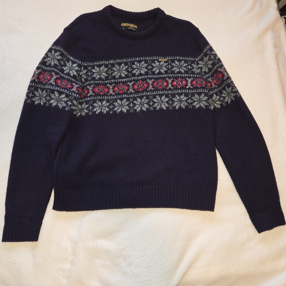 Geiger Tyrol Wool Sweater Nordic Winter Snowflake Print Navy Men's EU 48/ US M - Picture 15 of 15